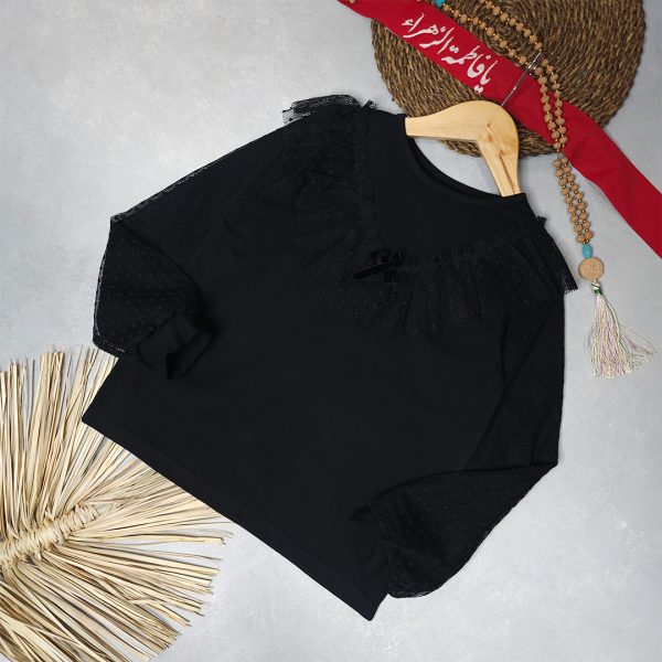 شومیز دخترانه مشکی طرح آستین توری